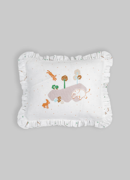 Almohada Verde para Bebé Elefante y Liebre