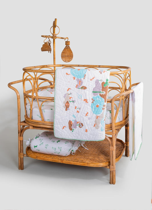 Juego de ropa de cama para bebé en verde Elefante y Liebre