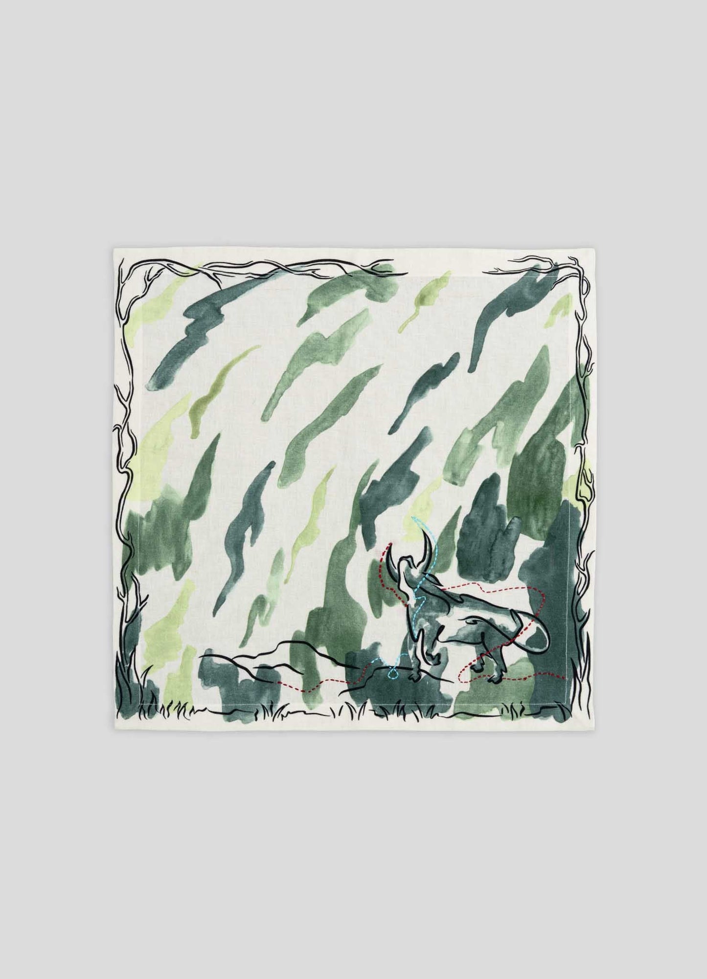 Taurus Printed & Hand Embroidered Green Napkin