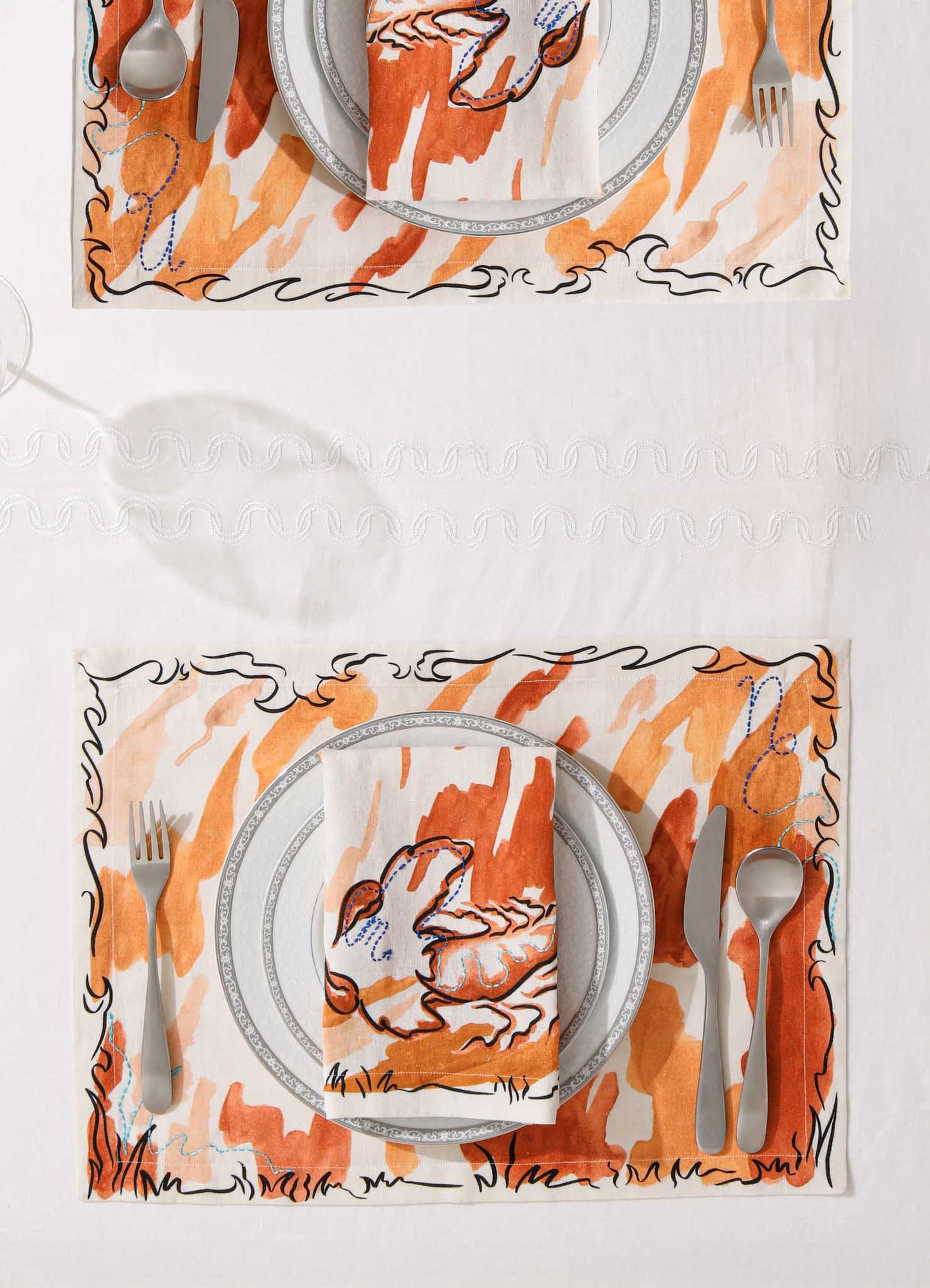 Scorpio Printed & Hand Embroidered Orange Placemat