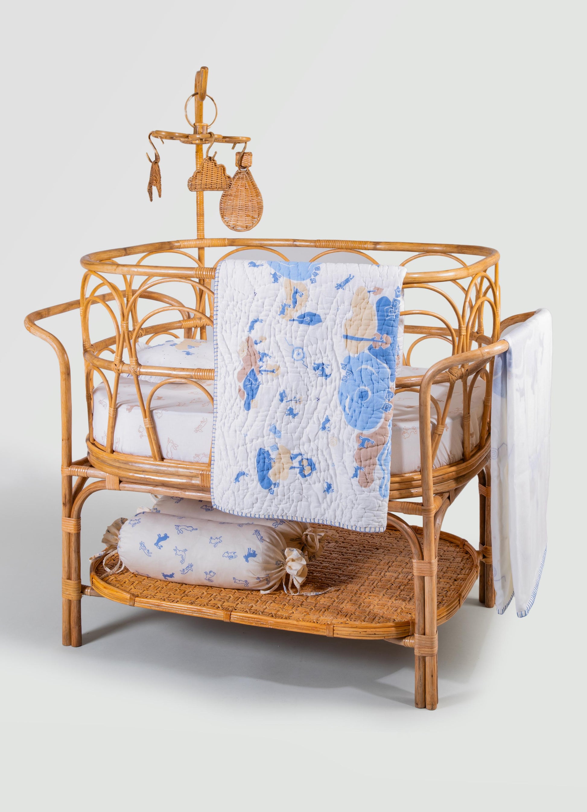 Juego de ropa de cama para bebé azul Elefante y Liebre