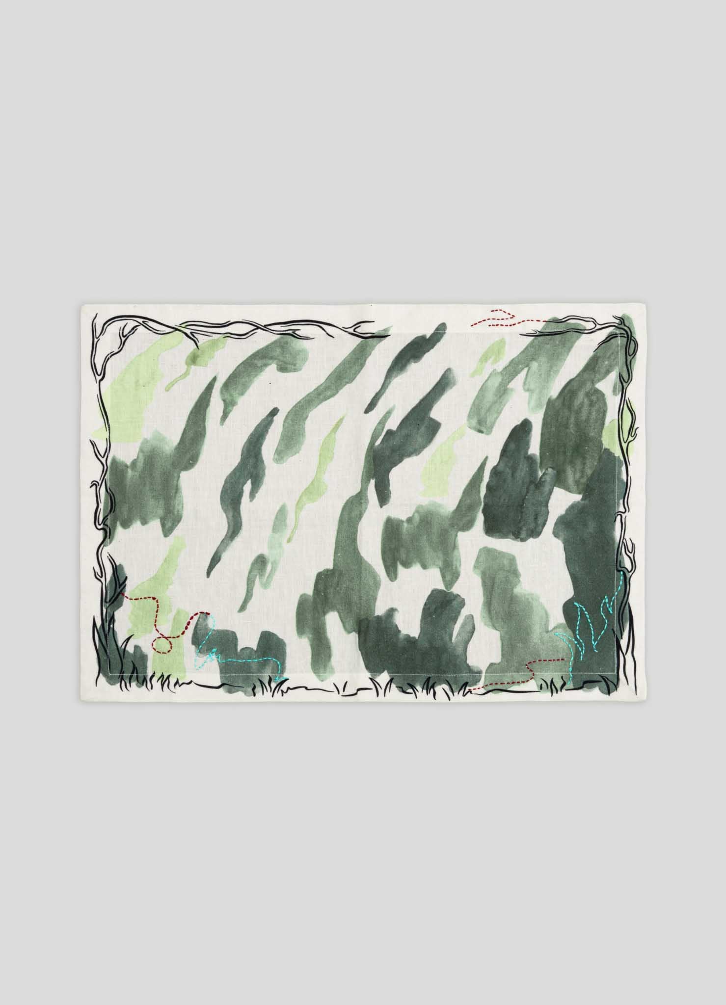 Taurus Printed & Hand Embroidered Green Placemat