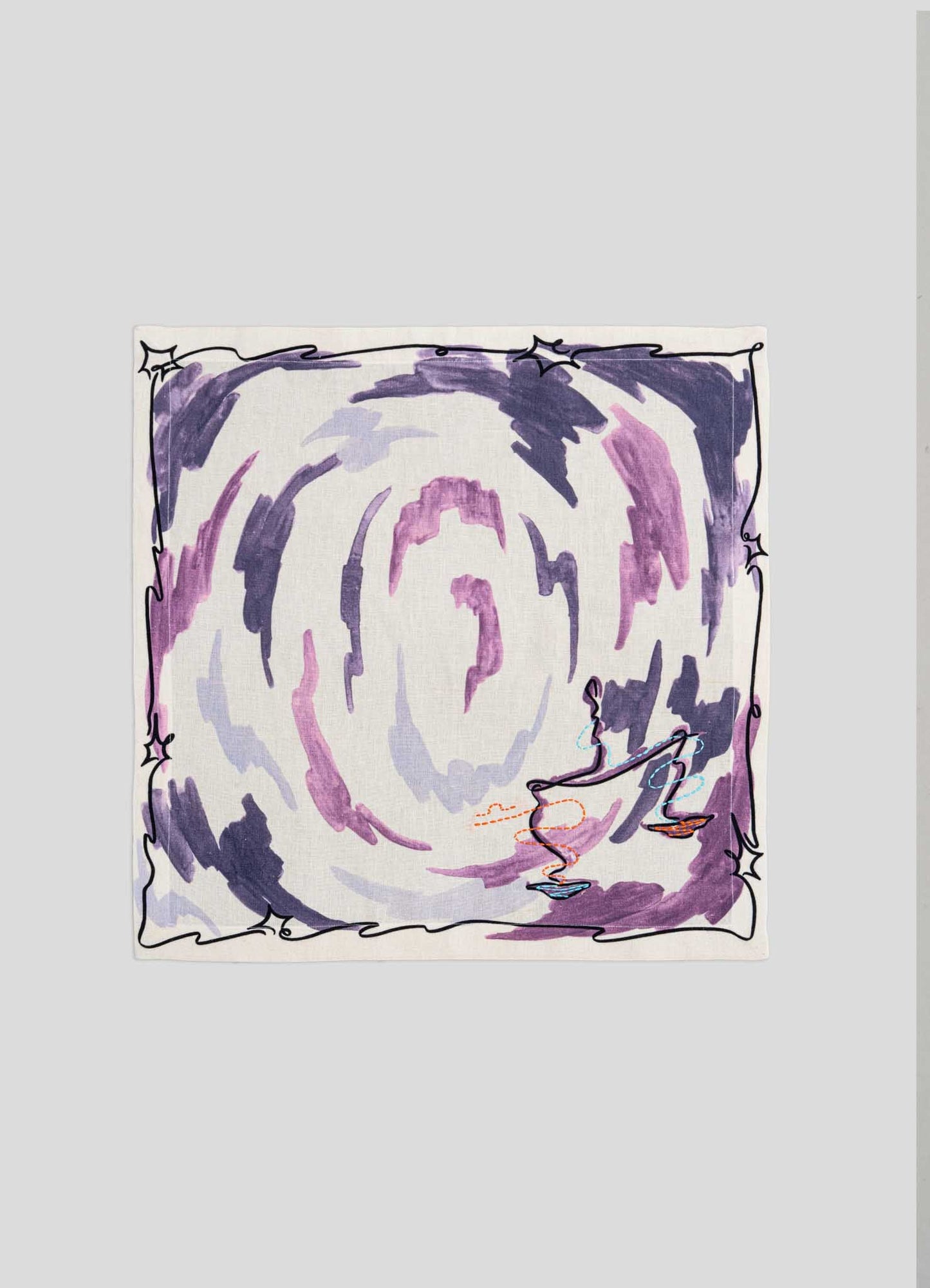 Libra Printed & Hand Embroidered Purple Napkin