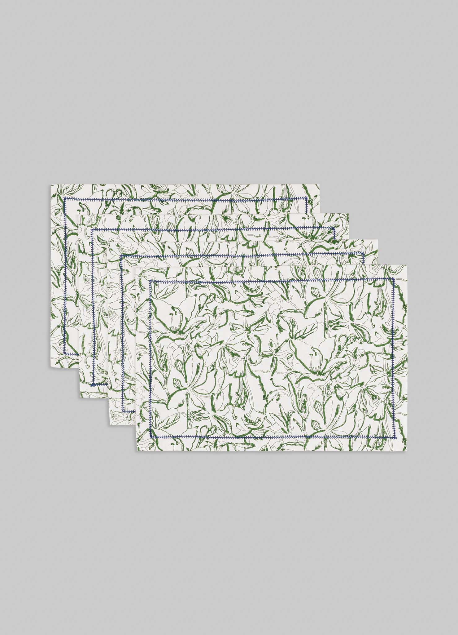 Individuales verdes con ramo de primavera - Juego de 4