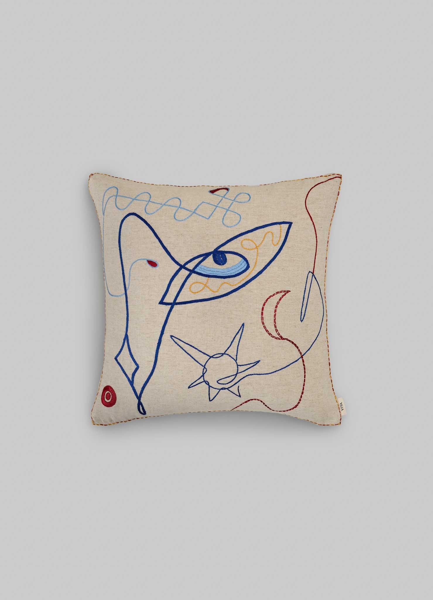 Evil Eye Ecru Hand Embroidered Cushion Cover 18"x18"