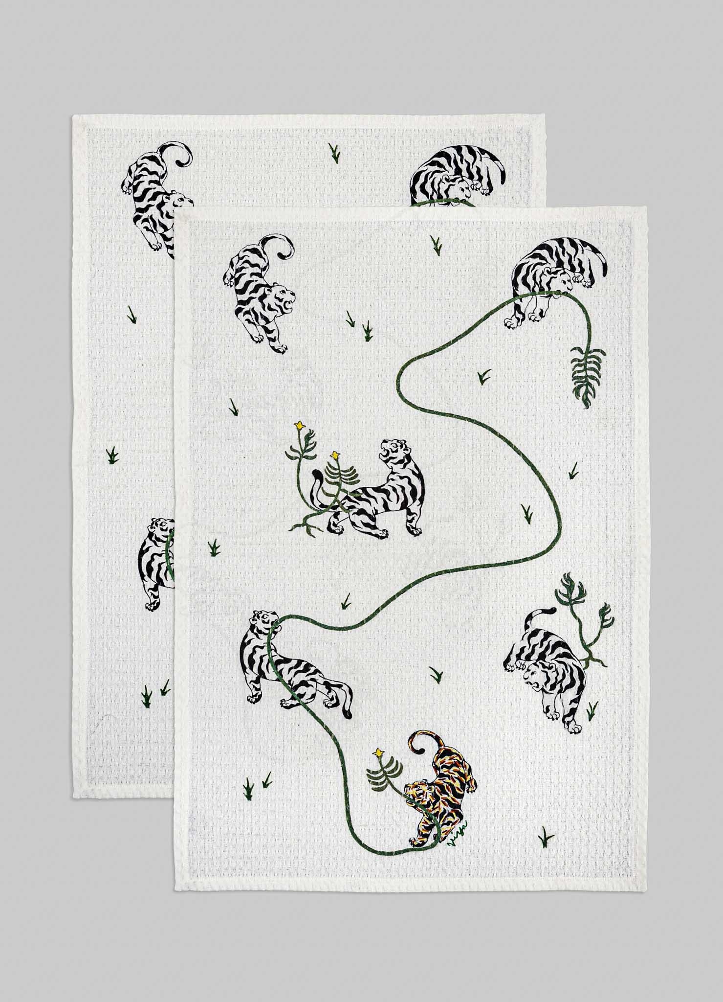 Lounging Tiger Hand Towels - Set of 2