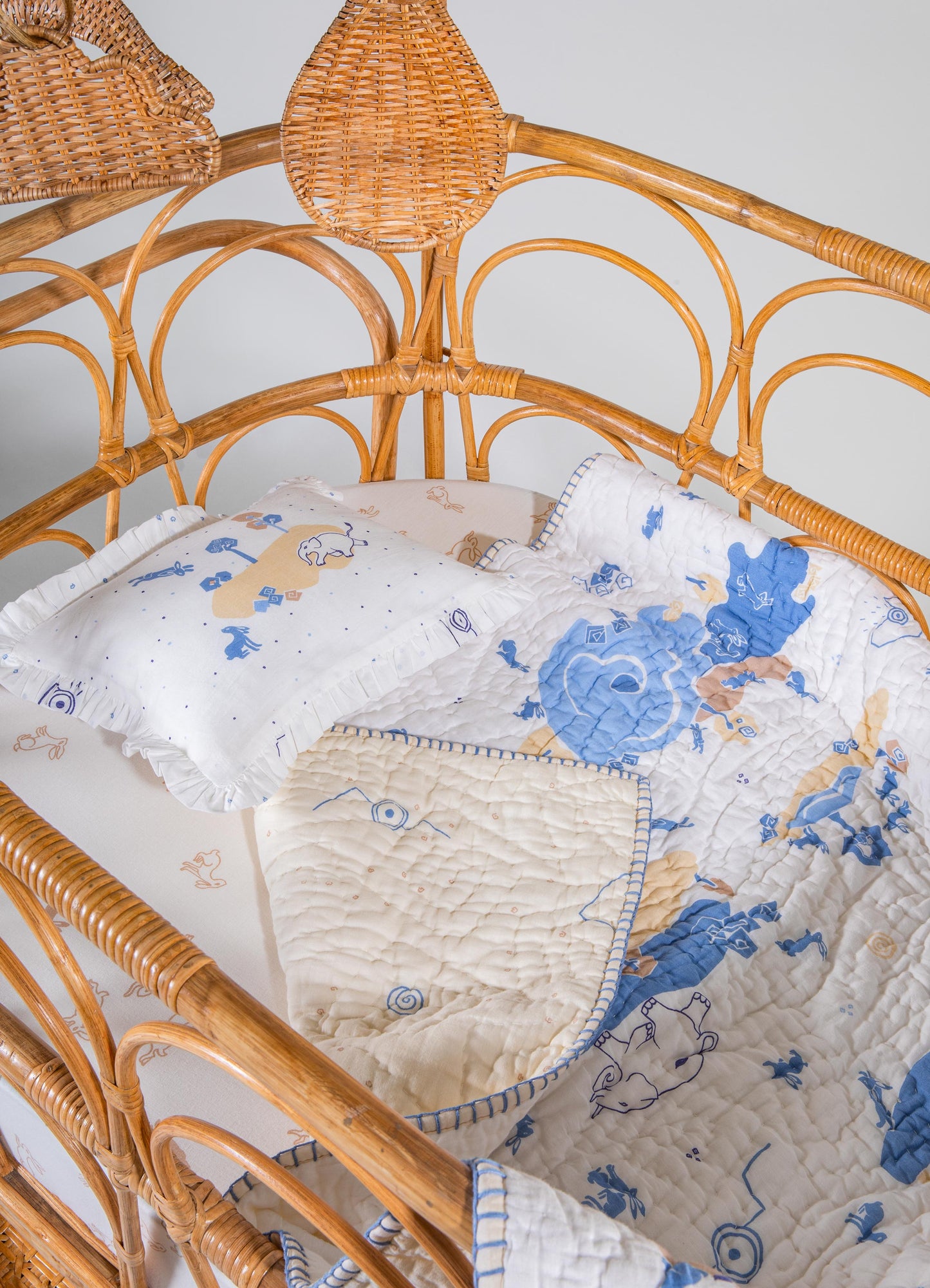 Juego de ropa de cama para bebé azul Elefante y Liebre