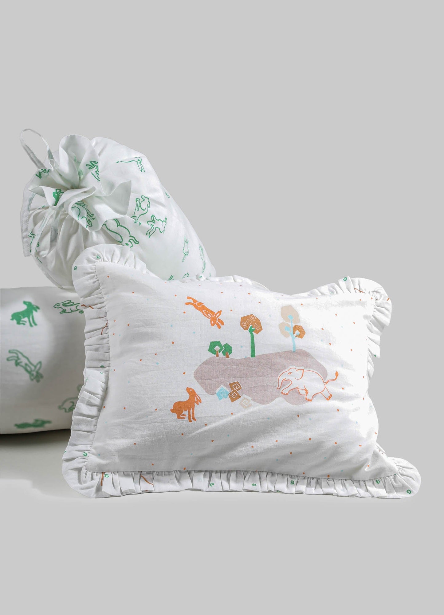 Almohada y Rellenos para Bebé Verde Elefante y Liebre - Juego de 3
