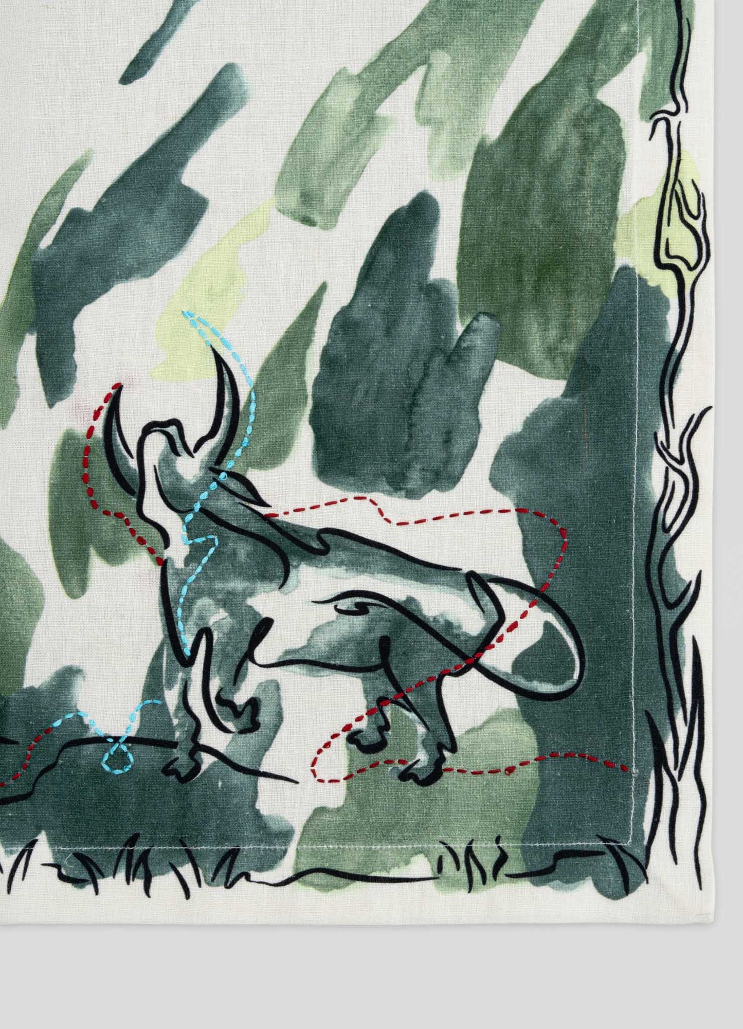 Taurus Printed & Hand Embroidered Green Napkin
