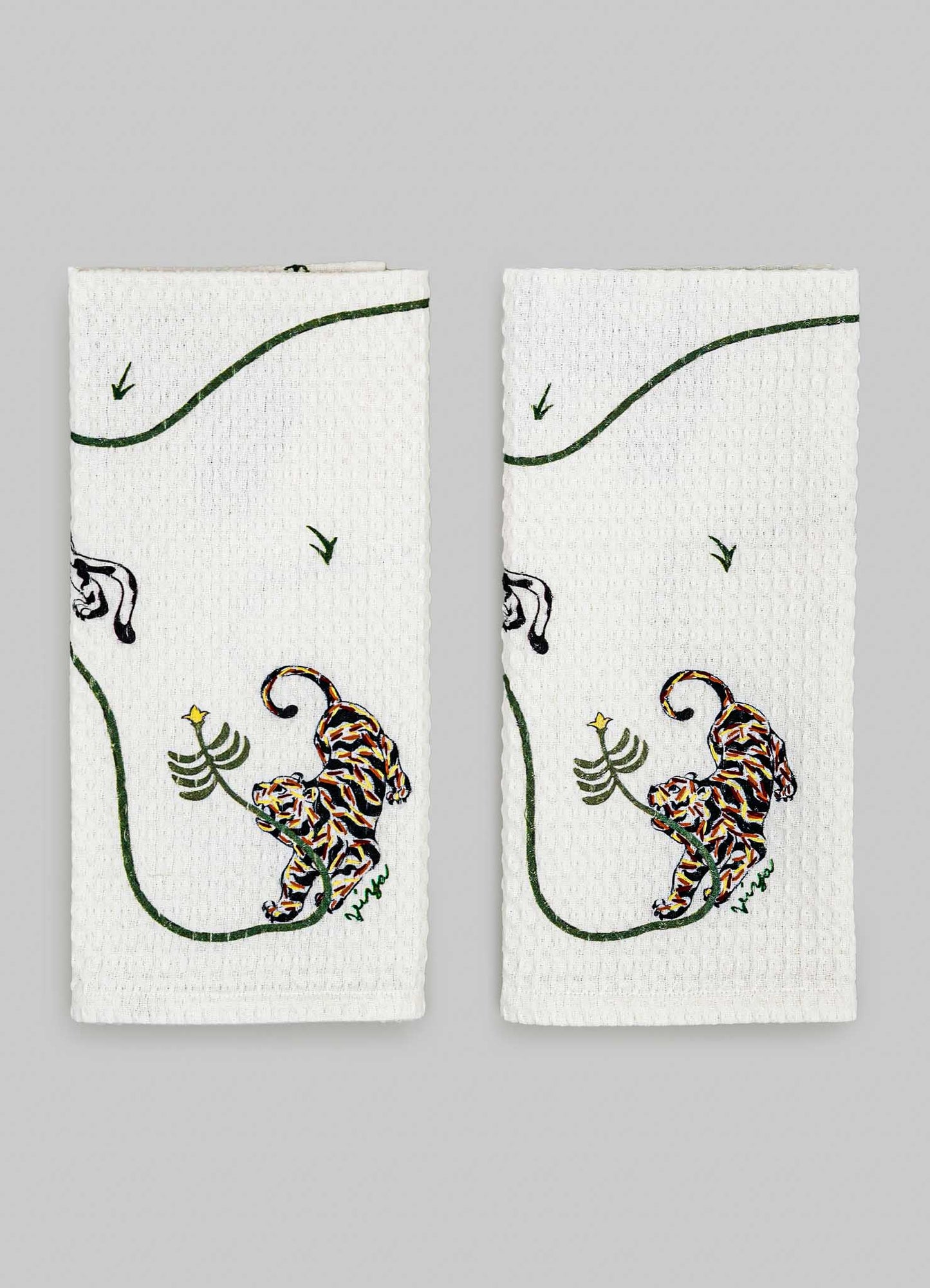 Lounging Tiger Hand Towels - Set of 2
