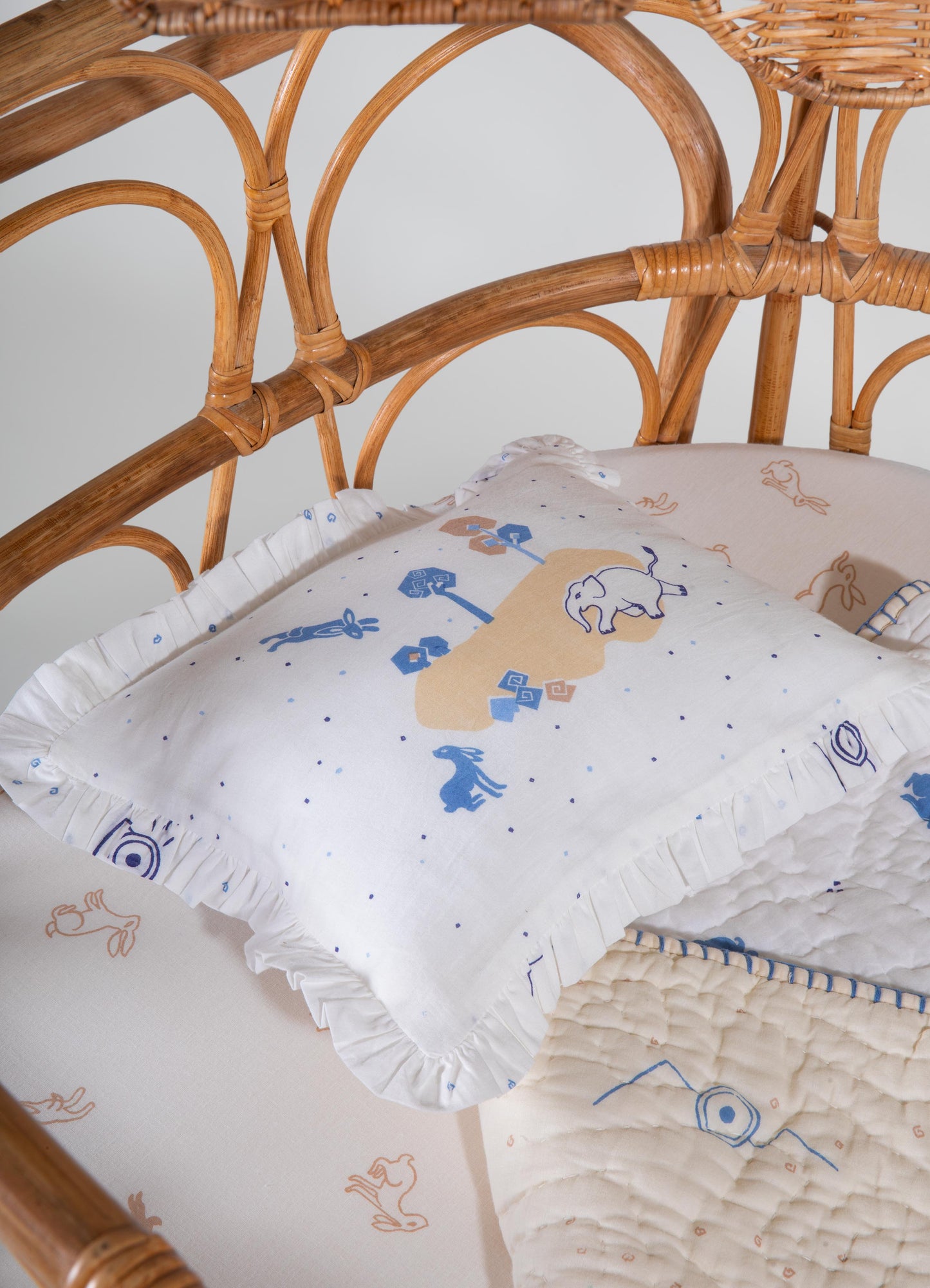 Juego de ropa de cama para bebé azul Elefante y Liebre