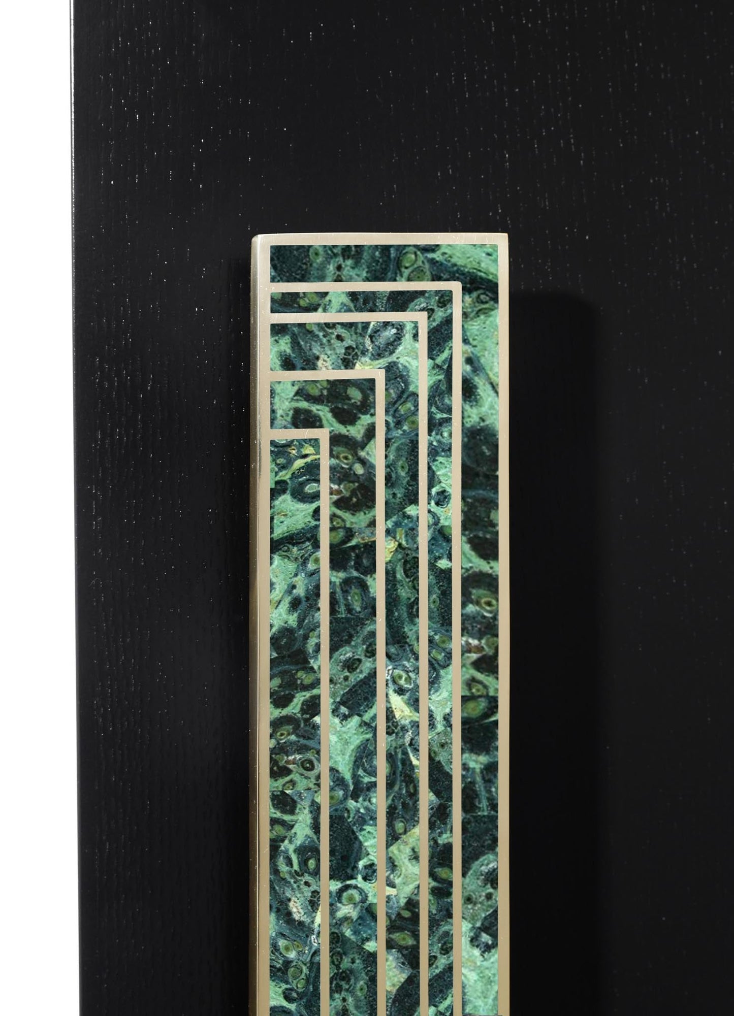 Decorative panel with a marbled green and blue pattern framed by thin metallic borders, set against a black background. The design features geometric rectangular shapes creating a layered visual effect.