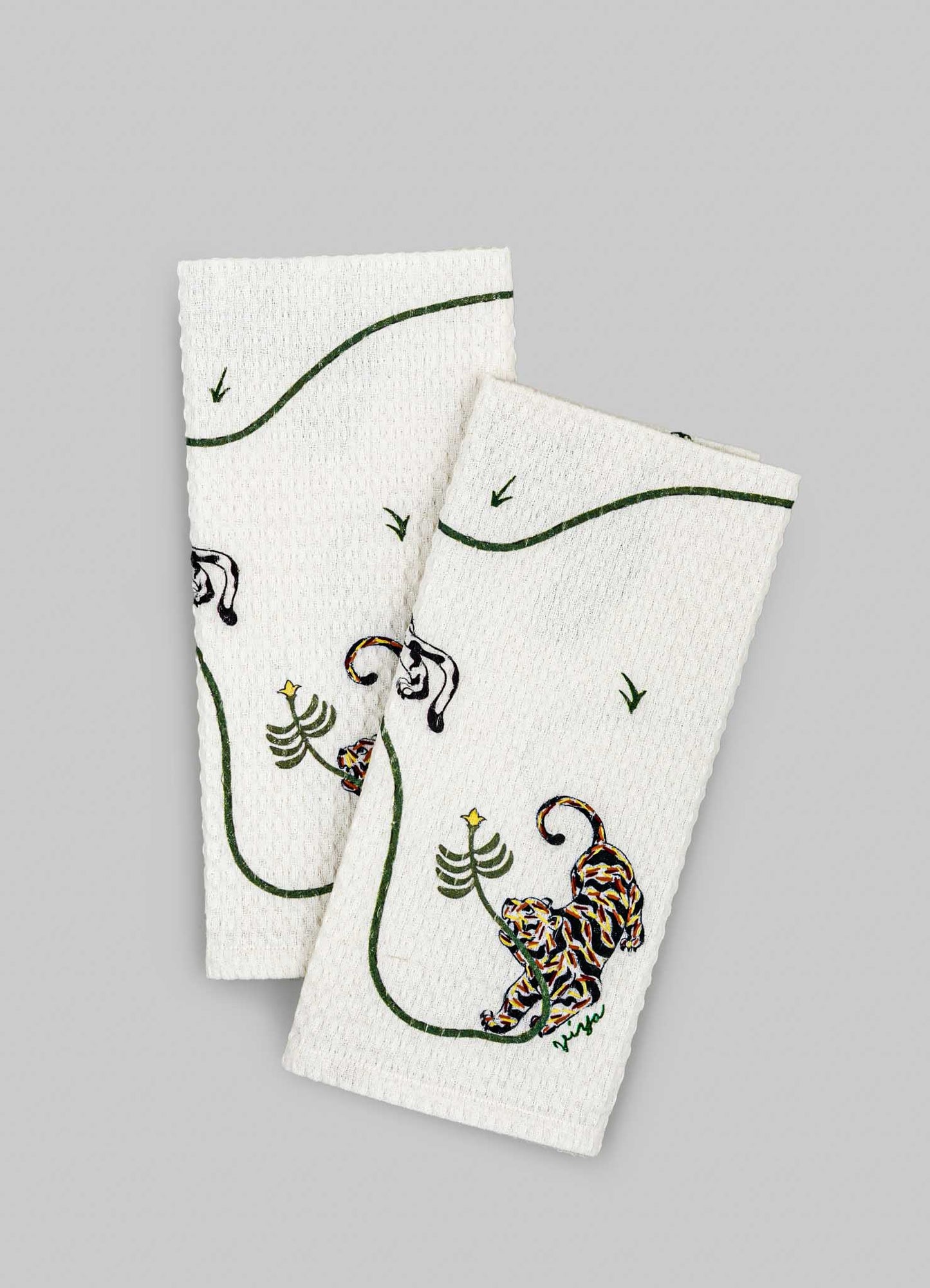 Lounging Tiger Hand Towels - Set of 2