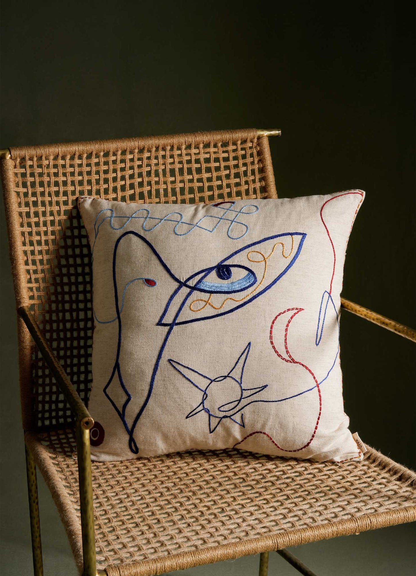 Evil Eye Ecru Hand Embroidered Cushion Cover 18"x18"
