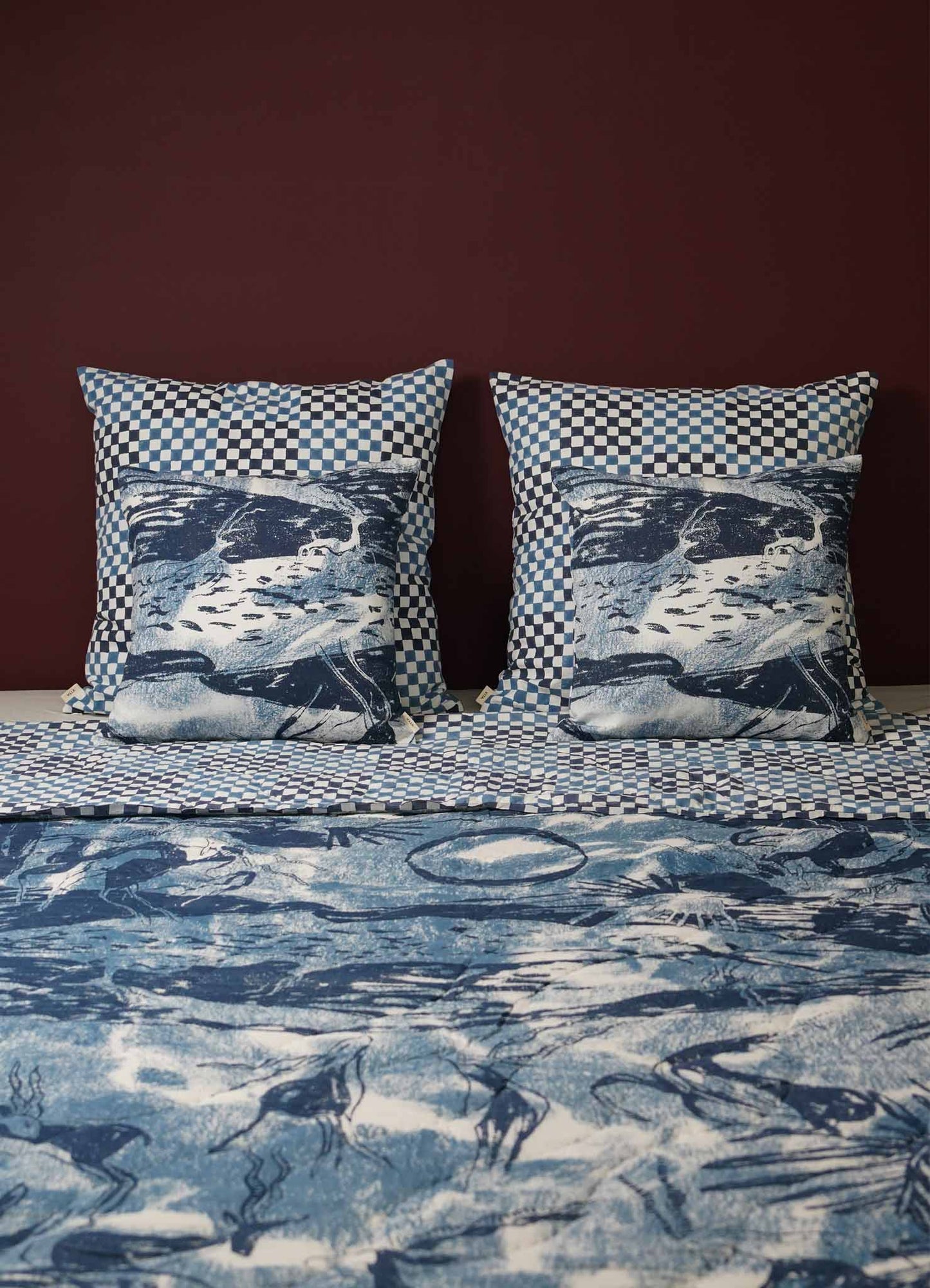 handmade luxury cover cotton pillow blackbuck viya blue