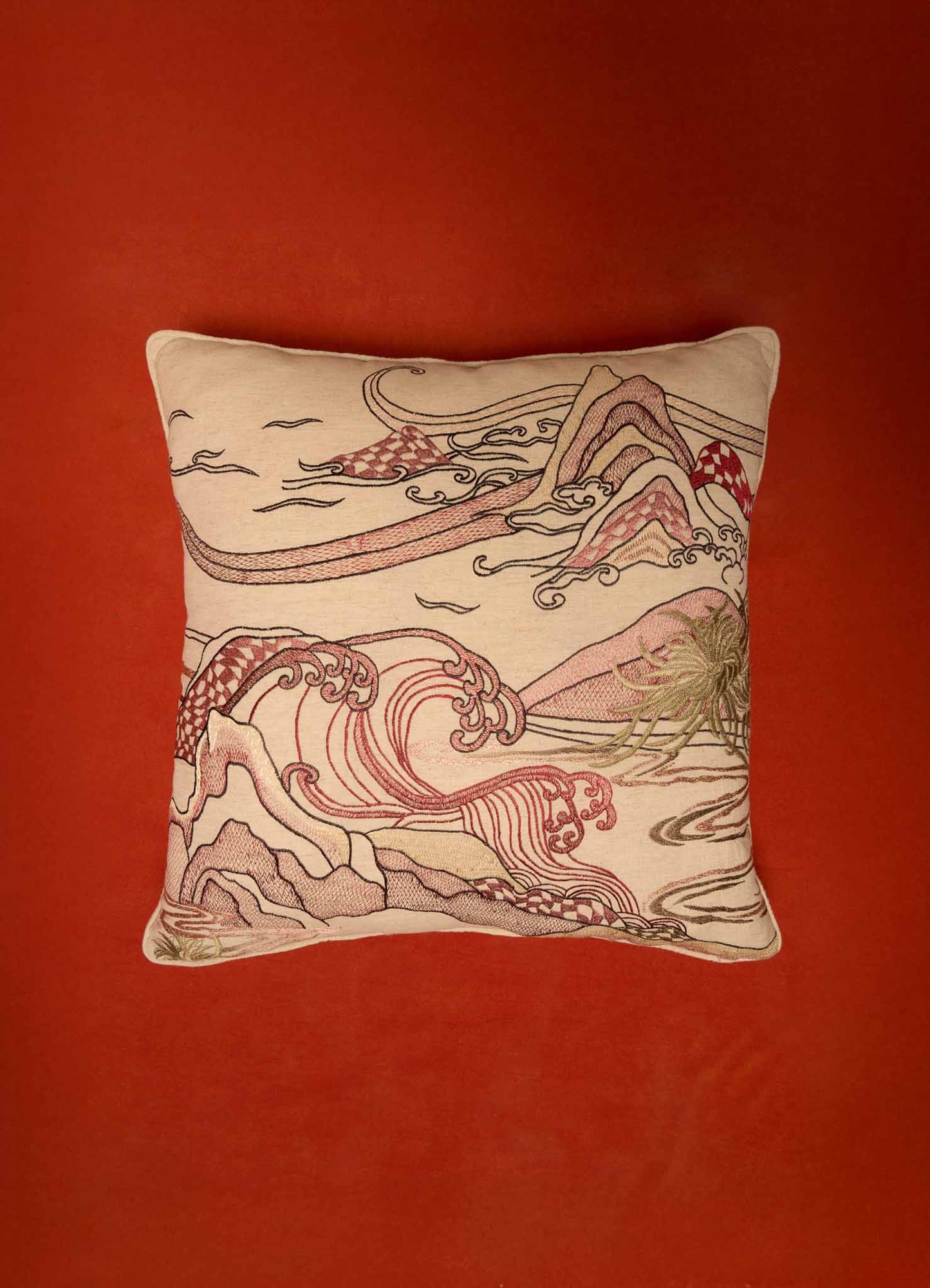 luxury pillow covers dreamscape embroidered red
