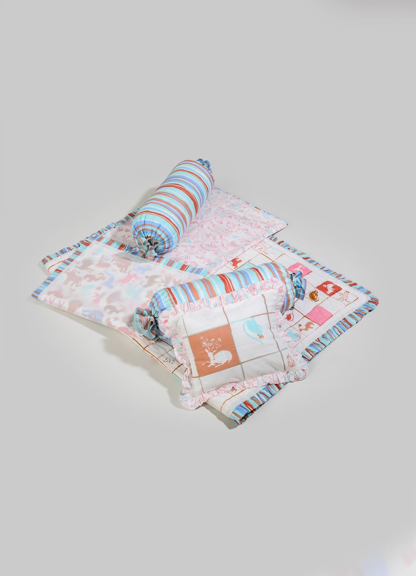 Juego de ropa de cama para bebé Safari Safari Aqua y Rosa