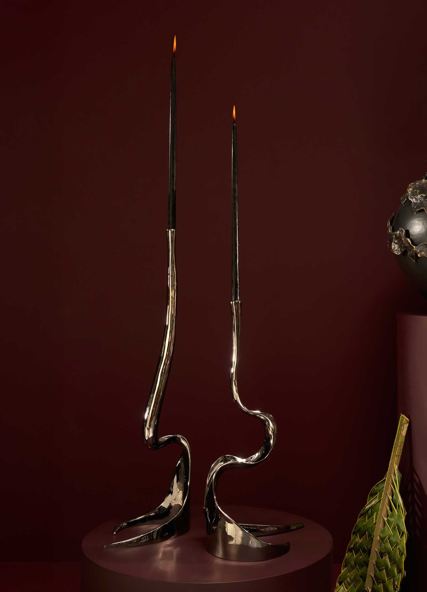 handmade luxury small candle stand viya brass silver