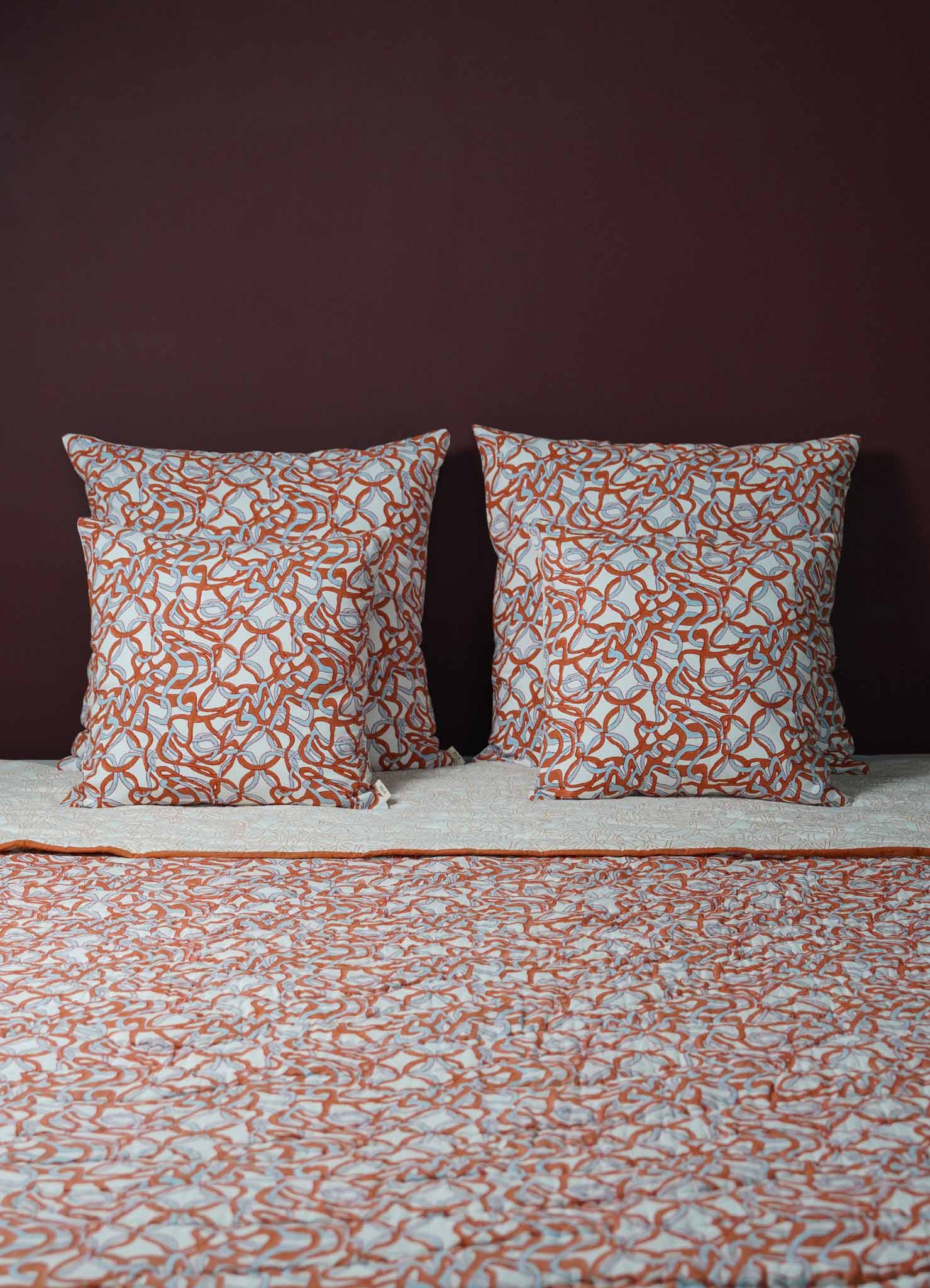 luxury quilt viya paigah king size orange and blue