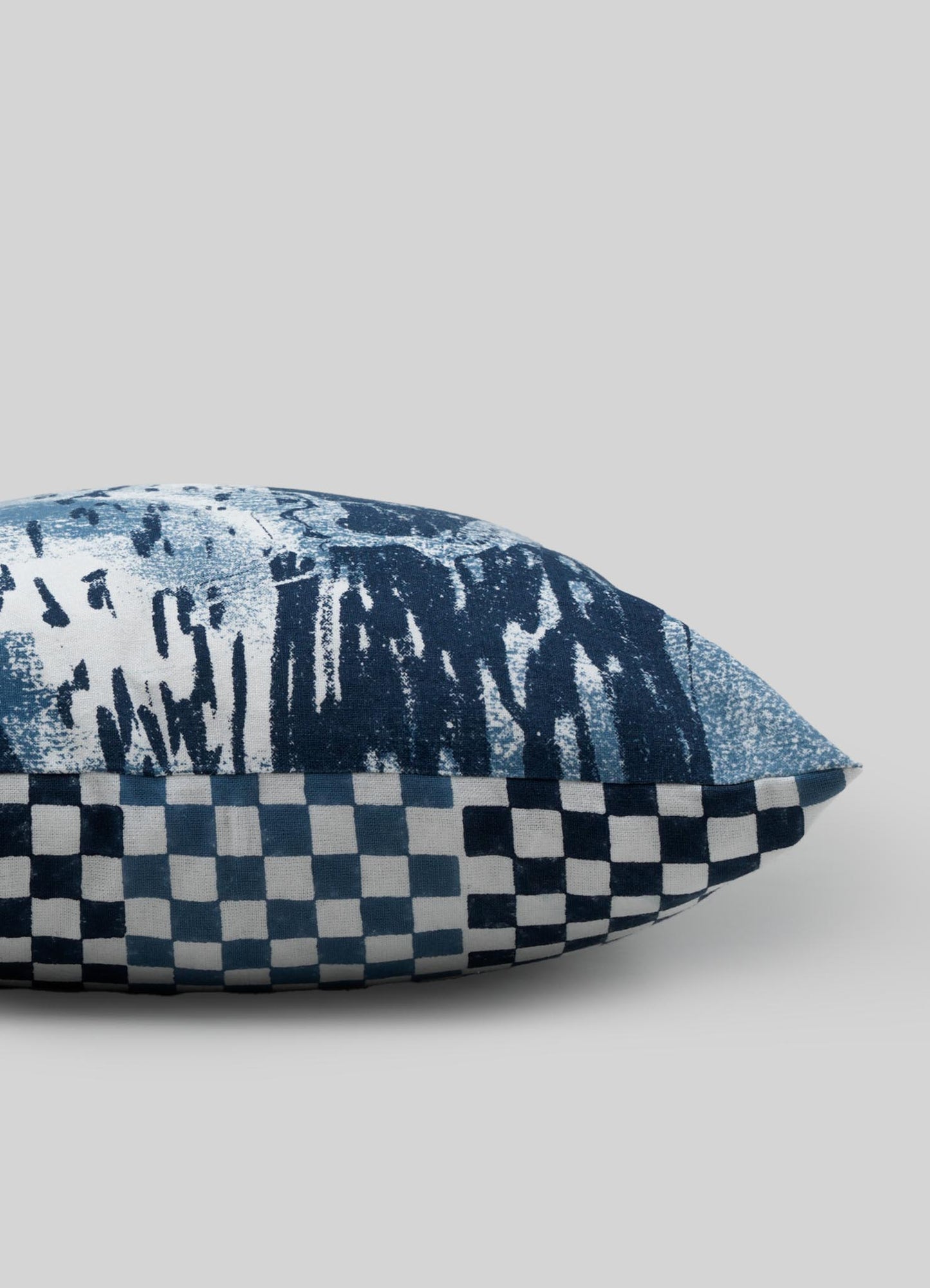 Decorative pillow with abstract blue pattern and checkered pattern viya luxury cushions cushion cover