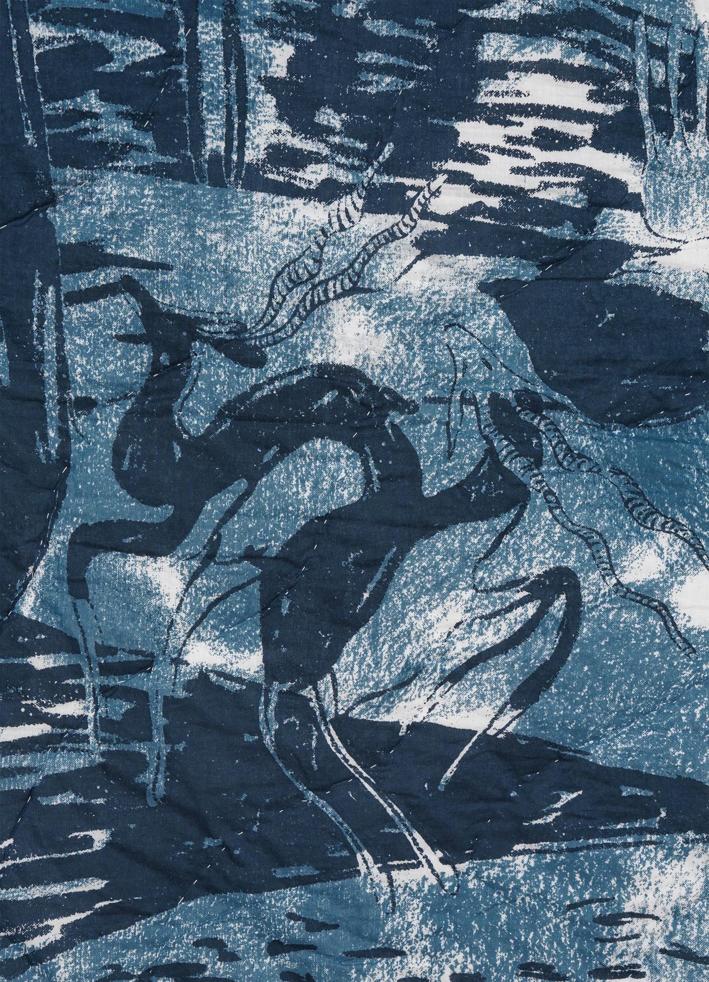 Abstract design with black shapes on a blue background viya luxury cotton quilt