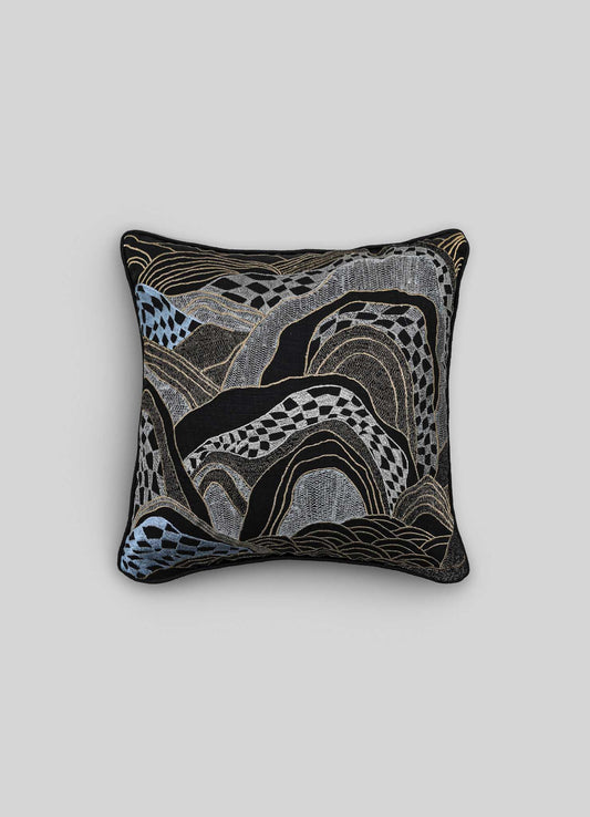 Dreamscape Black Embroidered Linen Cushion Cover 18"x18"