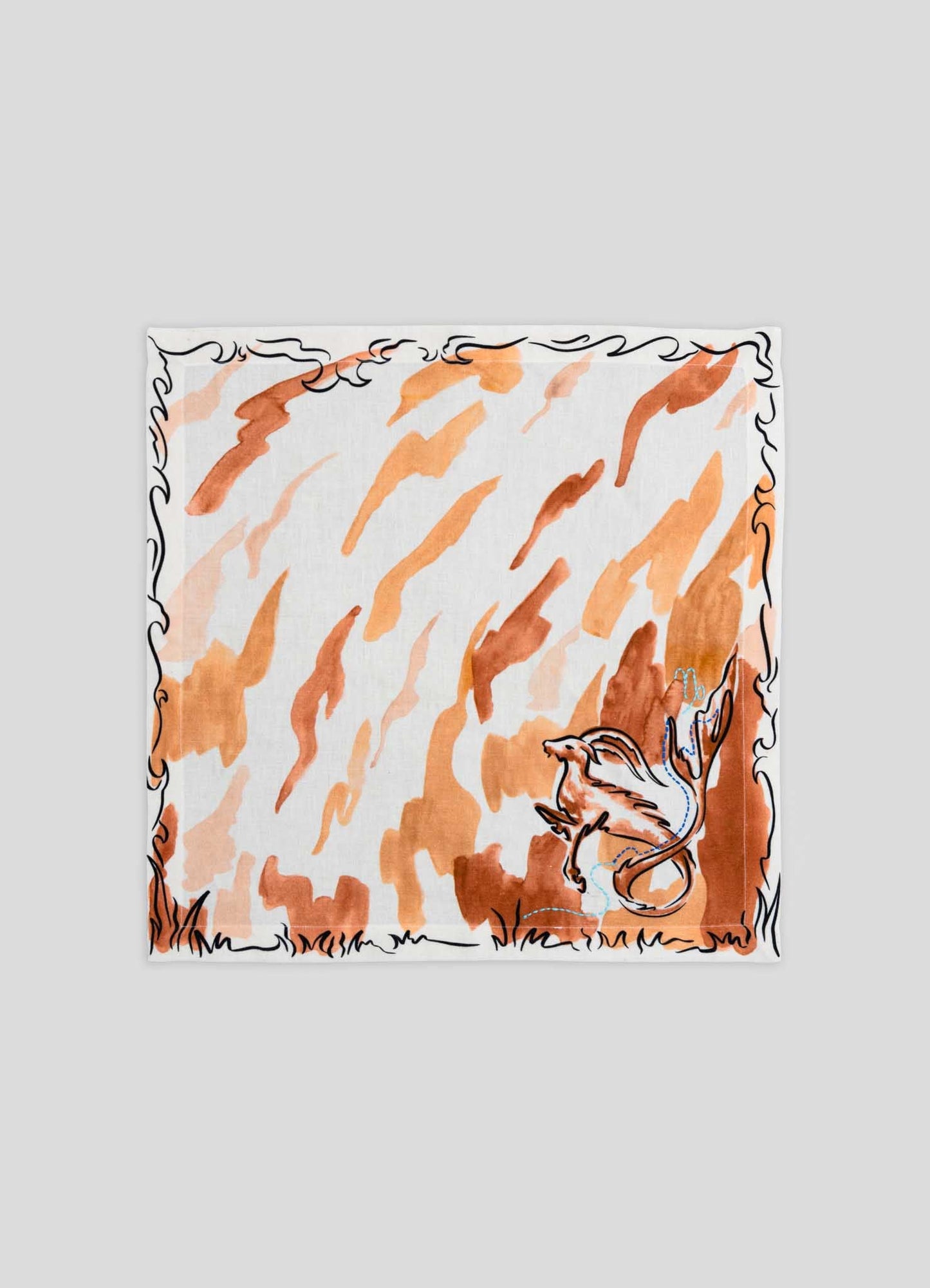 Serviette Orange Imprimée Et  Brodée À La Main Capricorne