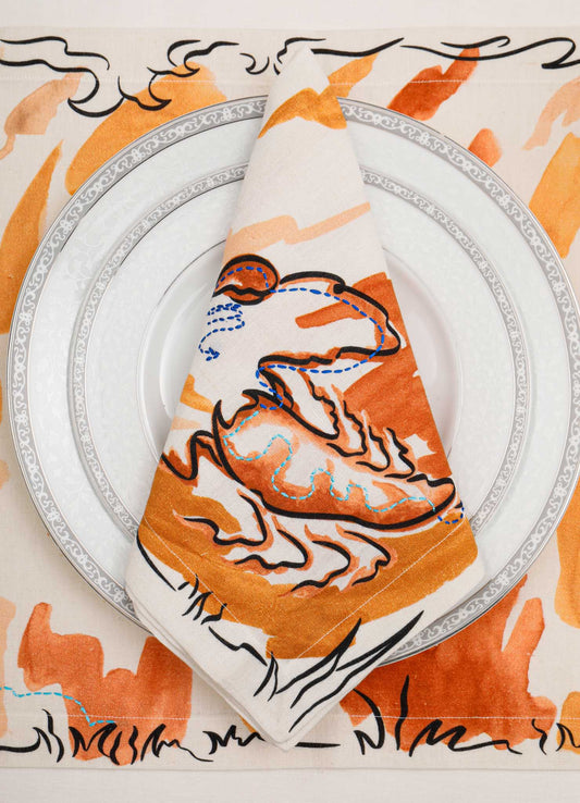 Scorpio Printed & Hand Embroidered Orange Napkin