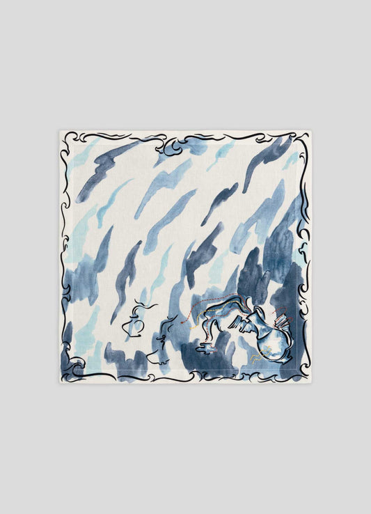 Aquarius Printed & Hand Embroidered Blue Napkin
