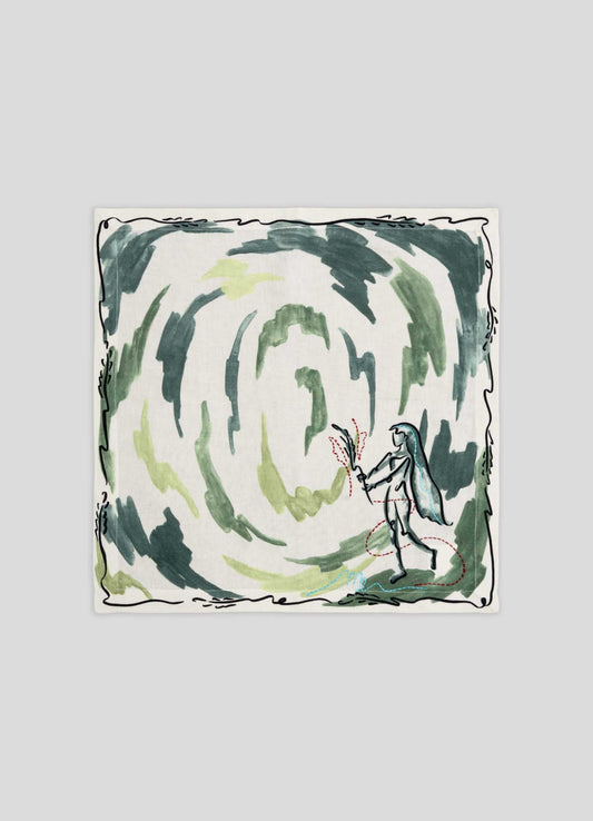 Virgo Printed & Hand Embroidered Green Napkin