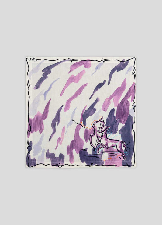 Sagittarius Printed & Hand Embroidered Purple Napkin