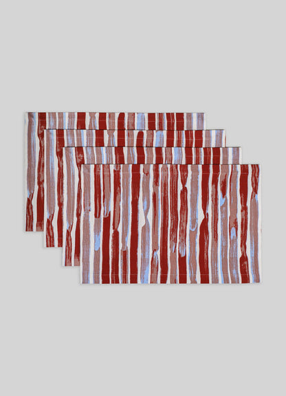 Sets de table à rayures rouges Blossom - Lot de 4
