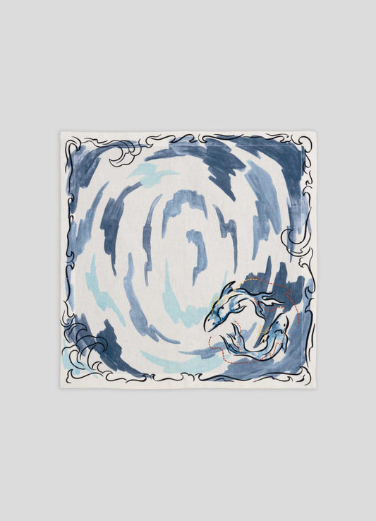 Pisces Printed & Hand Embroidered Blue Napkin