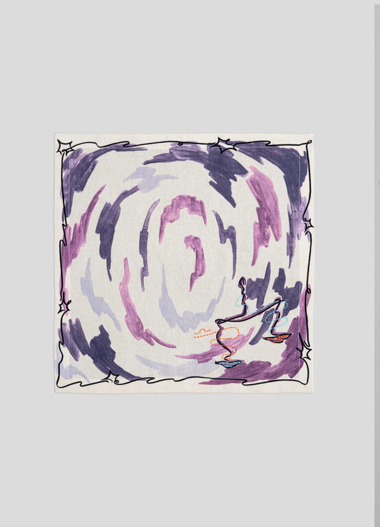 Libra Printed & Hand Embroidered Purple Napkin