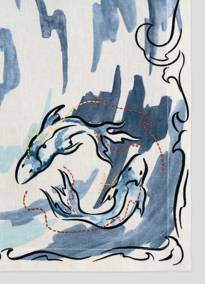 Pisces Printed & Hand Embroidered Blue Napkin