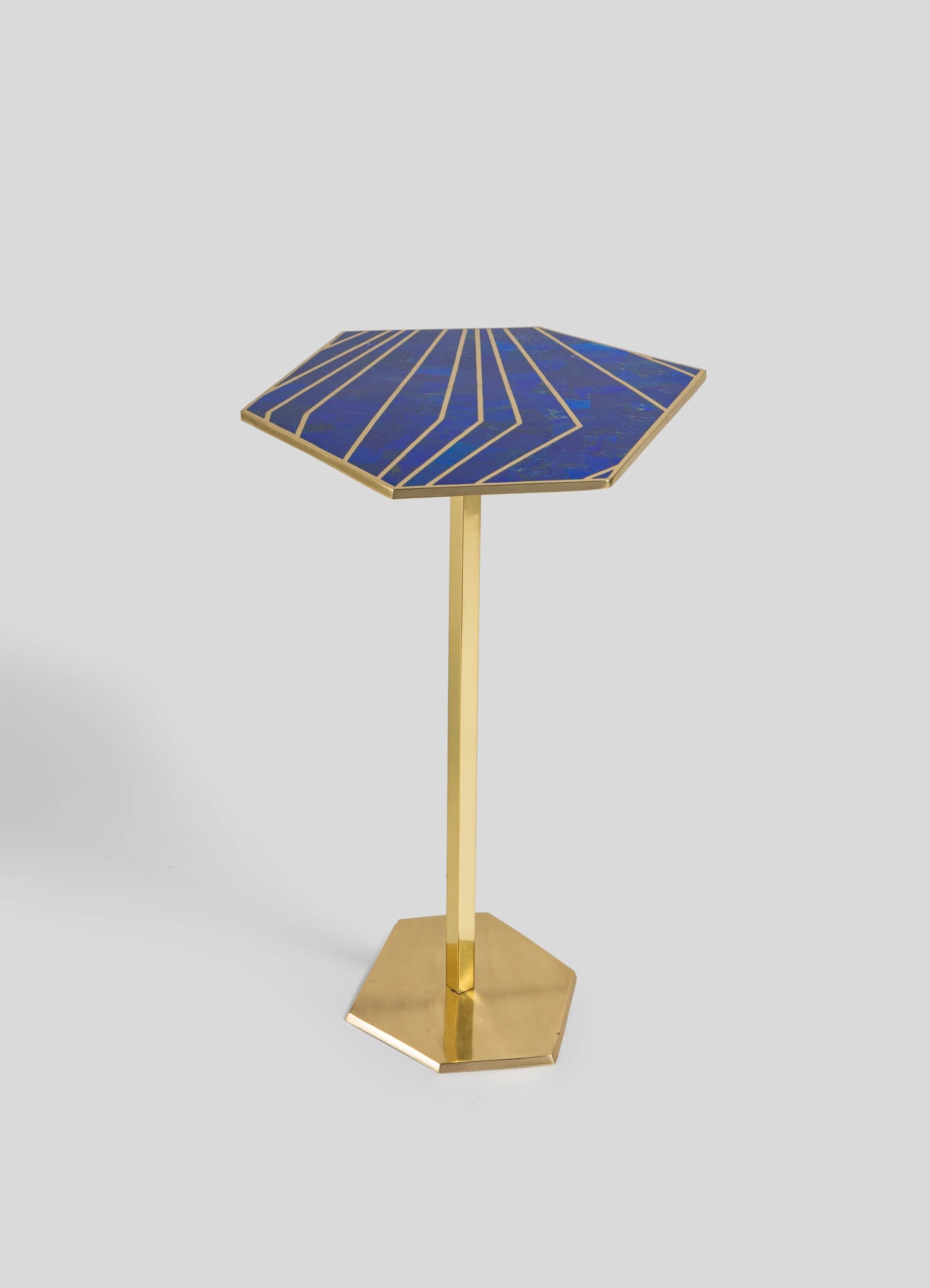 luxury blue side table in brass