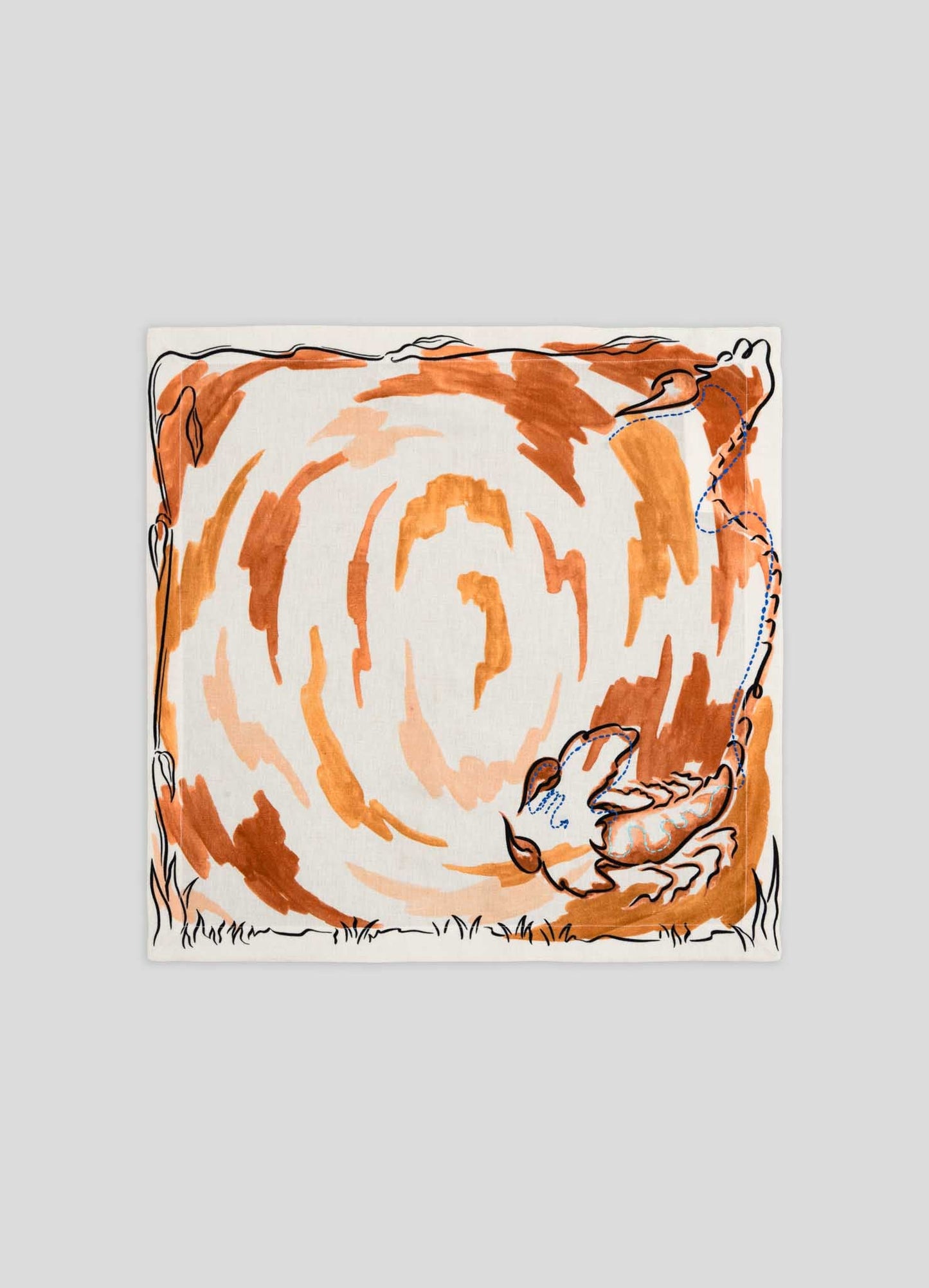 Scorpio Printed & Hand Embroidered Orange Napkin