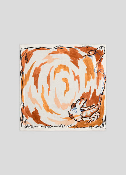 Scorpio Printed & Hand Embroidered Orange Napkin