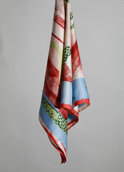 Menagerie Blue & Red Silk Scarf