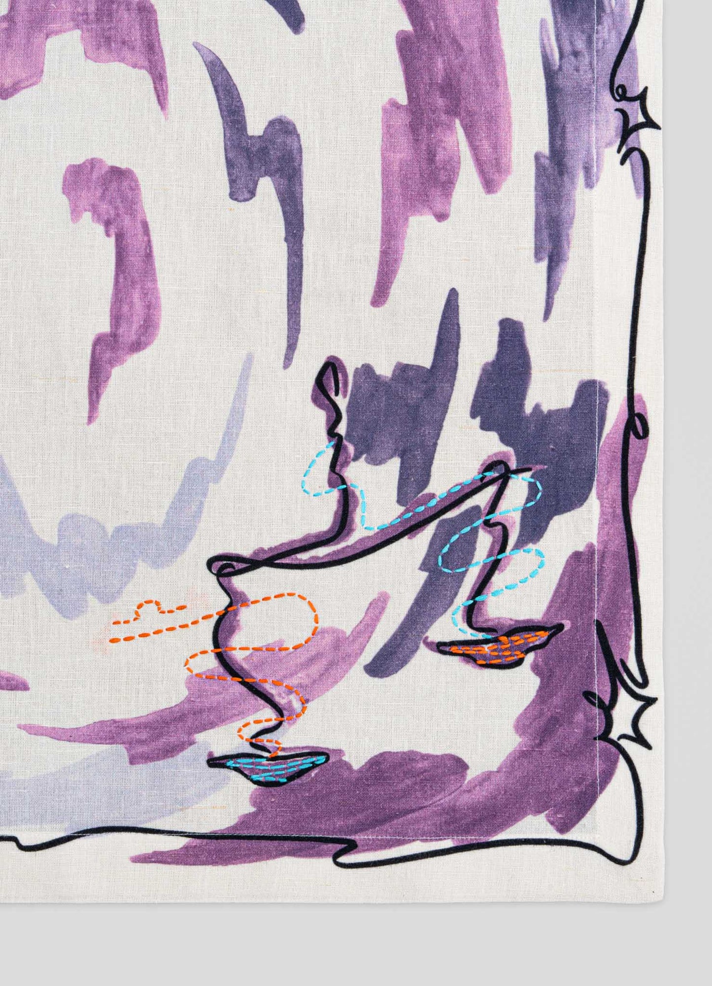 Serviette Bleue Imprimée Et  Brodée À La Main Balance