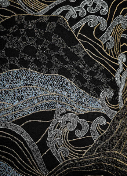 Fodera per Cuscino in Lino Ricamato Nero e Oro Dreamscape 18"x18"