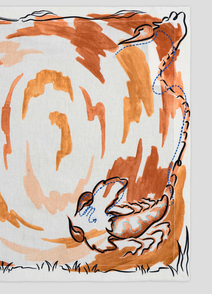 Scorpio Printed & Hand Embroidered Orange Napkin