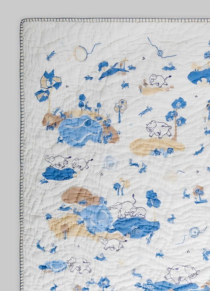 Elephant & Hare Blue Quilt