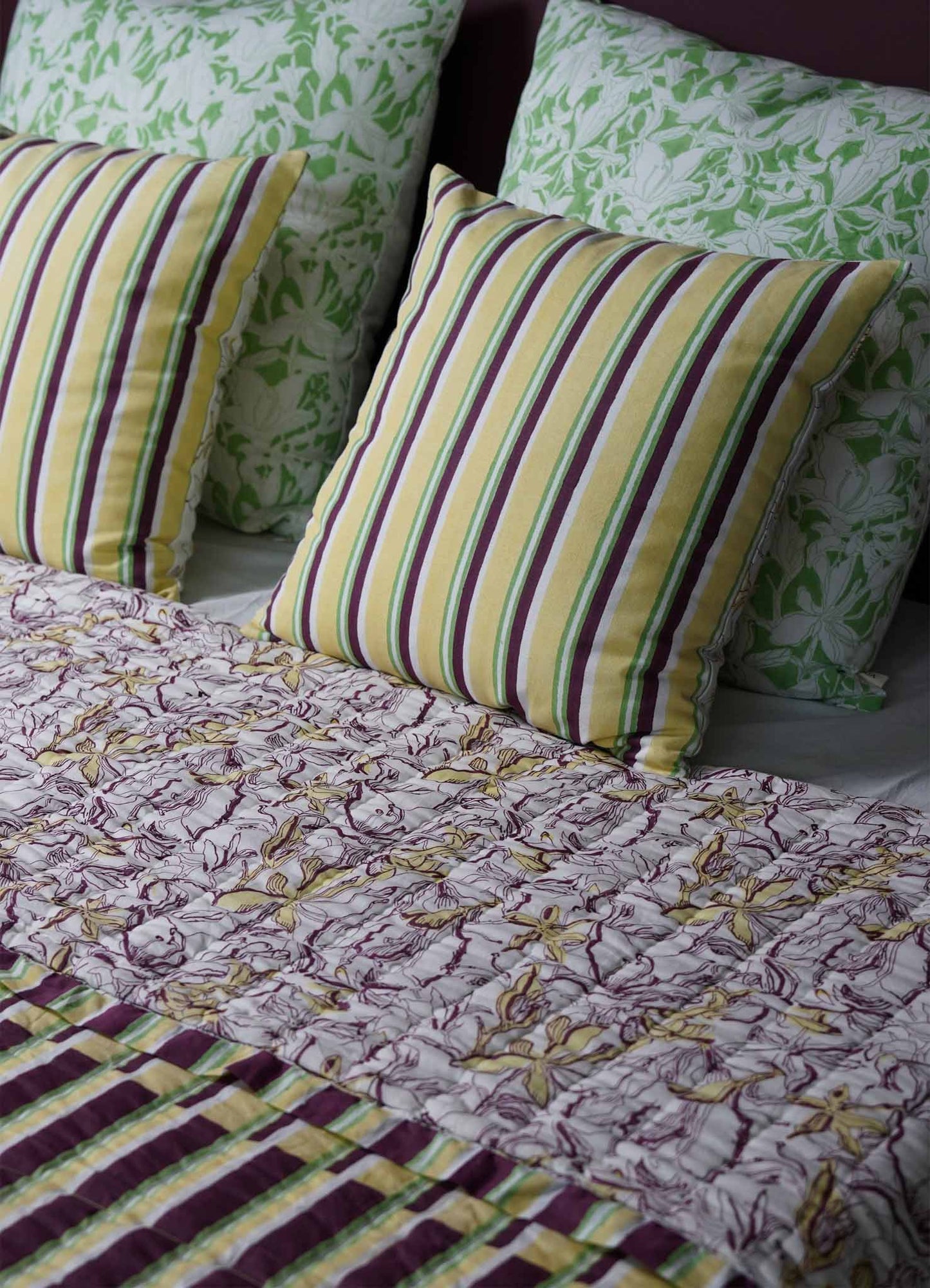 Housse De Coussin Vert Et Jaune Spring Bouquet 45 X 45 Cm