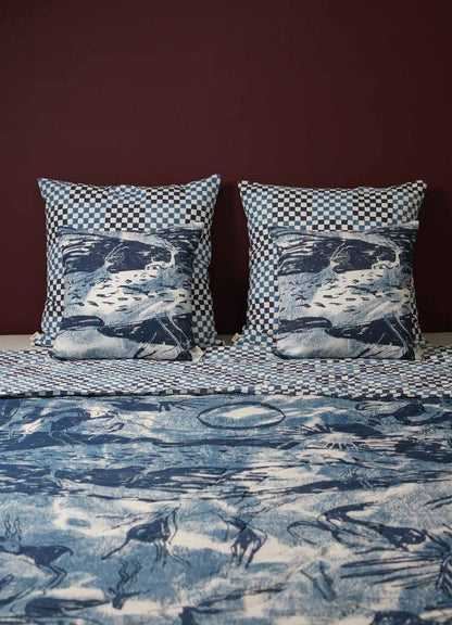 handmade luxury cover cotton pillow blackbuck viya blue