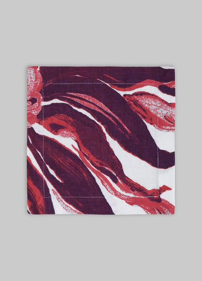 Lotus Red Cocktail Napkins - Set of 4