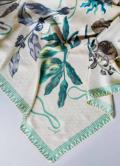 Floral Astra Ecru Silk Scarf