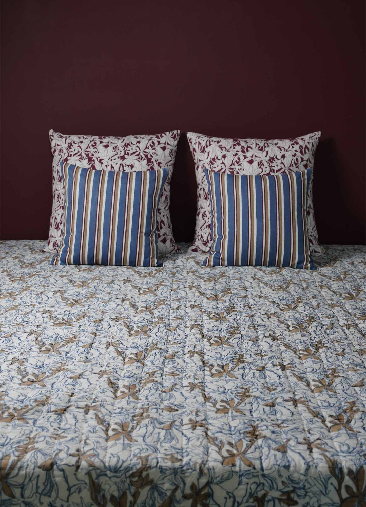 luxury bed quilts viya spring bouquet blue and maroon