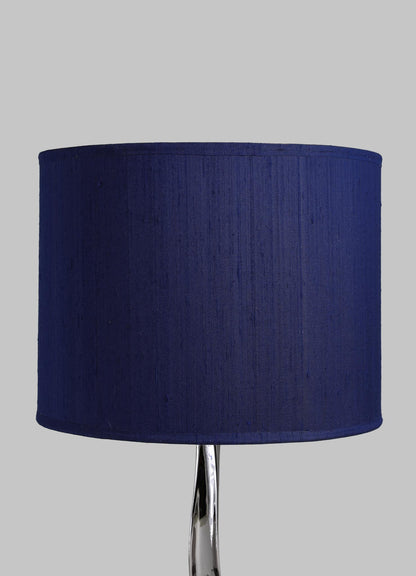 Navy blue lampshade on a gray background viya designer luxury table lamp