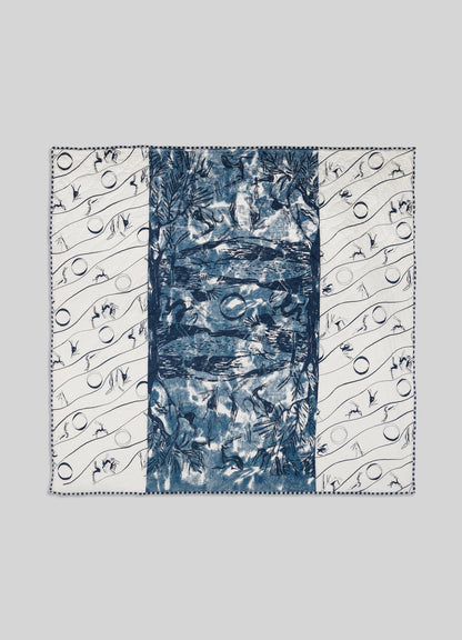 Textile with abstract blue design on a white background luxury cotton quilts viya